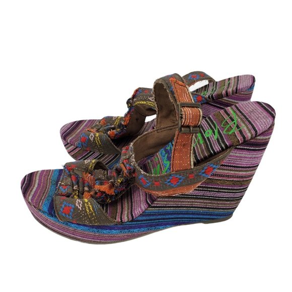 Blowfish Multi Color Canvas Bohemian Wedge Sandals - Picture 2 of 12